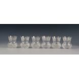 SET OF SIX EDINBURGH CRYSTAL WHISKY TUMBLERS, thistle shaped, the tops finely thistle engraved