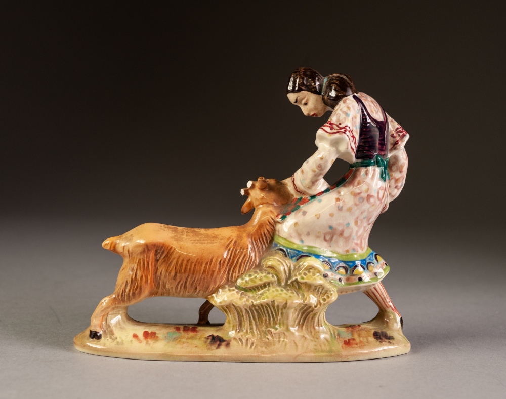 BESWICK POTTERY GROUP, modelled as an Italian girl with goat eating her straw hat, 5 ¼" (13.3cm) - Image 3 of 3