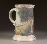 LATE 19th CENTURY SITZENDORF PORCELAIN JUG with unusual tapestry effect cylindrical body, scroll