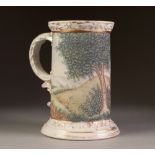 LATE 19th CENTURY SITZENDORF PORCELAIN JUG with unusual tapestry effect cylindrical body, scroll