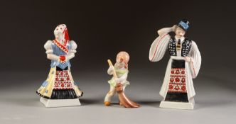 THREE HEREND, HUNGARIAN HAND PAINTED PORCELAIN FIGURES, comprising: LADY AND GENTLEMAN IN