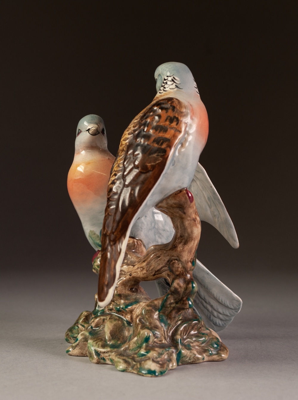 BESWICK POTTERY GROUP OF TWO BIRDS, modelled perched on a branch, one with wings open, 7 ½" (19cm) - Image 5 of 5