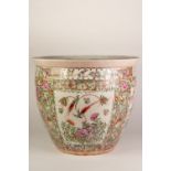 PAIR OF TWENTIETH CENTURY CHINESE FAMILLE ROSE PORCELAIN LARGE FISH BOWLS, each of typical form, the