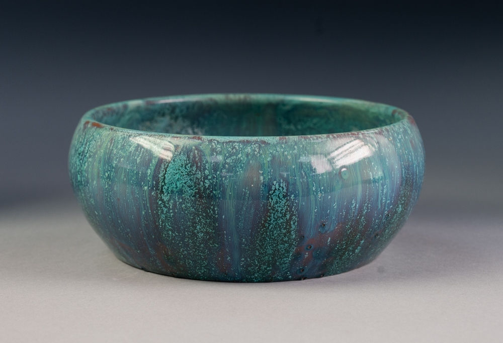 PILKINGTONS ROYAL LANCASTRIAN OPALESCENT CURDLED GLAZED POTTERY BOWL, of steep sided, shallow for, - Image 3 of 4