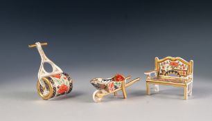 THREE BOXED MODERN ROYAL CROWN DERBY JAPAN PATTERN CHINA MINIATURE 'GARDEN' ORNAMENTS, comprising: