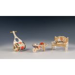 THREE BOXED MODERN ROYAL CROWN DERBY JAPAN PATTERN CHINA MINIATURE 'GARDEN' ORNAMENTS, comprising: