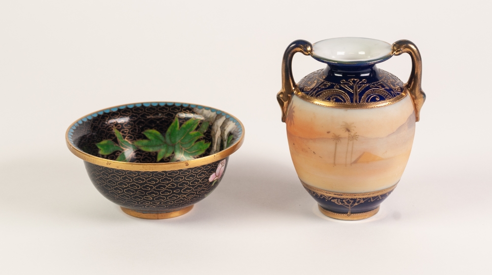 NORITAKE PORCELAIN TWO HANDLED SMALL VASE, painted with desert scene, 4" (10.2cm) high, and a MODERN - Image 3 of 3