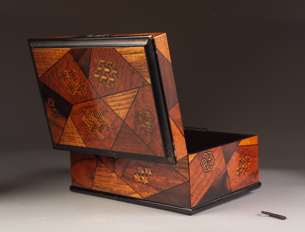 A JAPANESE LATE MEIJI PERIOD LACQUERED PARQUETRY AND MARQUETRY INLAID BOX, 8" (20.5cm) long - Image 2 of 4