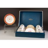 CASED SET OF SIX MODERN ROYAL WORCESTER CHINA COFFEE CANS AND SAUCERS, floral printed with gilt lin