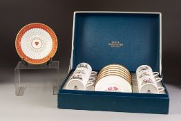 CASED SET OF SIX MODERN ROYAL WORCESTER CHINA COFFEE CANS AND SAUCERS, floral printed with gilt lin