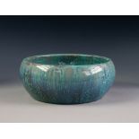 PILKINGTONS ROYAL LANCASTRIAN OPALESCENT CURDLED GLAZED POTTERY BOWL, of steep sided, shallow for,
