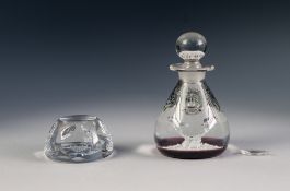CASED CAITHNESS 'QUARTET' GLASS PERFUME BOTTLE AND STOPPER, a/f, together with a CASED WEBB