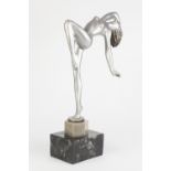 REPRODUCTION ART DECO NAKED FEMALE FIGURE IN SILVERED COMPOSITION, modelled in stylised pose, on