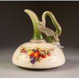 EARLY TWENTIETH CENTURY ROYAL WORCESTER MOULDED CHINA EWER, of domed form, with moulded dragon