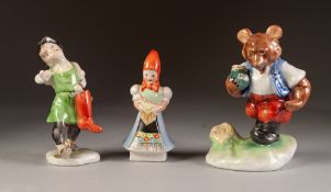 THREE HEREND, HUNGARIAN HAND PAINTED PORCELAIN FIGURES, comprising: BROWN BEAR WITH JAR OF HONEY (
