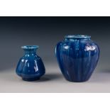TWO PILKINGTONS ROYAL LANCASTRIAN BLUE CRYSTALLINE GLAZED POTTERY VASES, comprising: one of