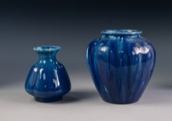 TWO PILKINGTONS ROYAL LANCASTRIAN BLUE CRYSTALLINE GLAZED POTTERY VASES, comprising: one of