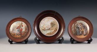 THREE PRATT POTTERY POMADE POT LIDS 'The Chin Chew River', 'Uncle Tom' and Gambaldi' all in wooden
