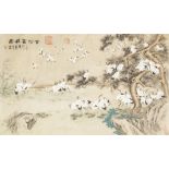 AN EARLY TWENTIETH CENTURY CHINESE WATERCOLOUR ON SILK PICTURES, of approx 100 cranes wading and