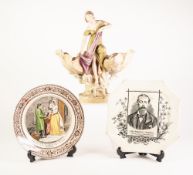 ROYAL DUX PORCELAIN FIGURAL TABLE CENTREPIECE, modelled as a maiden seated between two shell pattern