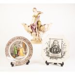 ROYAL DUX PORCELAIN FIGURAL TABLE CENTREPIECE, modelled as a maiden seated between two shell pattern