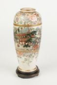 A GOOD JAPANESE MEIJI PERIOD AWATA FAYENCE SLENDER OVIFORM VASE, spiritedly enamelled and gilt