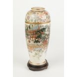 A GOOD JAPANESE MEIJI PERIOD AWATA FAYENCE SLENDER OVIFORM VASE, spiritedly enamelled and gilt