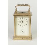 CARRIAGE CLOCK WITH ALARM, the cream enamelled dial with Roman numerals, signed to the centre with