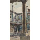 FREDERICK SCORER (EXH. 1895 - 1903) WATERCOLOUR DRAWING An Italian courtyard Signed lower right