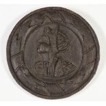 SIXTEENTH/ SEVENTEENTH CENTURY CARVED OAK PORTRAIT ROUNDEL, depicting a classical female head within