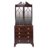 REGENCY MAHOGANY SECRETAIRE BOOKCASE, with two astragal doors, the advanced base with fall front