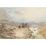 THOMAS MILES RICHARDSON JUNIOR (1813 - 1890) WATERCOLOUR DRAWING 'Returning Home', drover and cattle