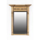 NINETEENTH CENTURY GILT AND BURNISHED GILTWOOD PIER MIRROR, the oblong plate with reeded and