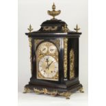 WINTERHALDER & HOFMEIER NINETEENTH CENTURY GILT METAL MOUNTED DARK MAHOGANY STAINED TABLE CLOCK, the