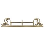 EDWARDIAN BRASS KERB FENDER, surmounted with galleried centre rail and scroll ends, 52 ½" x 14 ¼" (