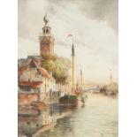 LOUIS VAN STAATEN (1836-1909) PAIR OF WATERCOLOURS Canal scenes with barges and buildings, '