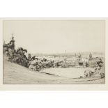 CYRIL H BARRAUD ETCHING 'London from Greenwich' Signed in pencil and with Fine Art Trade Guild stamp