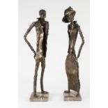 F.J.AKERS (MODERN) A PAIR OF BRONZE PATINATED WHITE METAL SCULPTED FIGURES Entitled 'Teddy' and '