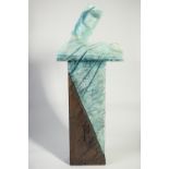 GLENYS LATHAM RECLAIMED PITCH PINE SCULPTURE WITH ACRYLIC PAINT 'Nanortalik Ice Mountain' Signed