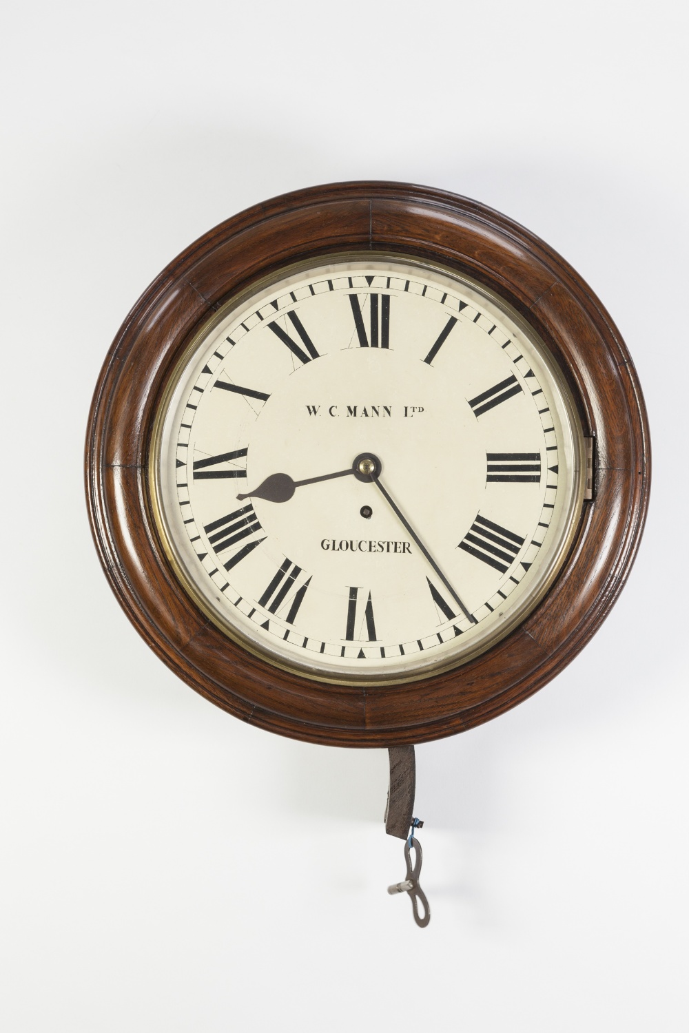 W.C. MANN Ltd, GLOUCESTER, EARLY TWENTIETH CENTURY WALL CLOCK, the 11 ½" painted Roman dial - Image 2 of 2