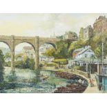 BARRY CLAUGHTON (LEEDS) OIL PAINTING ON BOARD 'Knaresborough, Blenkhorn's Boat Hire' Signed lower