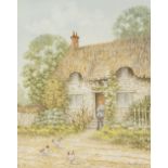 I.A. GILLIBRAND PAIR OF WATERCOLOUR DRAWINGS Figures outside thatched cottages Signed lower right