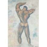 JOHN CHARLES 'BARRY' STOCKTON (1942-2015) ACRYLIC ON ARTIST BOARD Rear view of a naked male figure