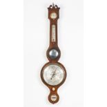 W. MARTINELLI, NINETEENTH CENTURY FIGURED MAHOGANY AND LINE INLAID WHEEL BAROMETER, the 8"