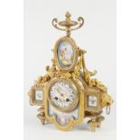 NINETEENTH CENTURY FRENCH ORMOLU AND HAND PAINTED PORCELAIN MOUNTED MANTLE CLOCK, the 3 ¼" Roman
