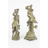 PAIR OF EARLY TWENTIETH CENTURY FRENCH ART NOUVEAU SPELTER FEMALE FIGURES, 'Coup De Vent', with