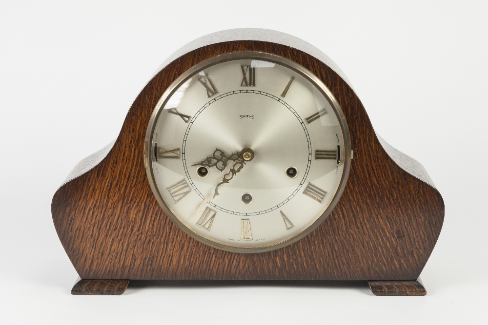 SMITHS OAK MANTLE CLOCK, in Napoleon's hat variant case, the spring driven movement with Westminster - Image 2 of 2