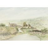 M. JOHNSON (MODERN) WATERCOLOUR DRAWING Landscape with farm buildings Signed lower right 12 1/4" x