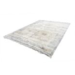 WASHED CHINESE SILKY PILE BORDERED CARPET, with light mushroom field with embossed and pastel