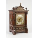 EARLY TWENTIETH CENTURY LENZKIRCH, GERMAN MANTLE/ BRACKET CLOCK WITH CARVED OAK AND GILT BRASS CASE,